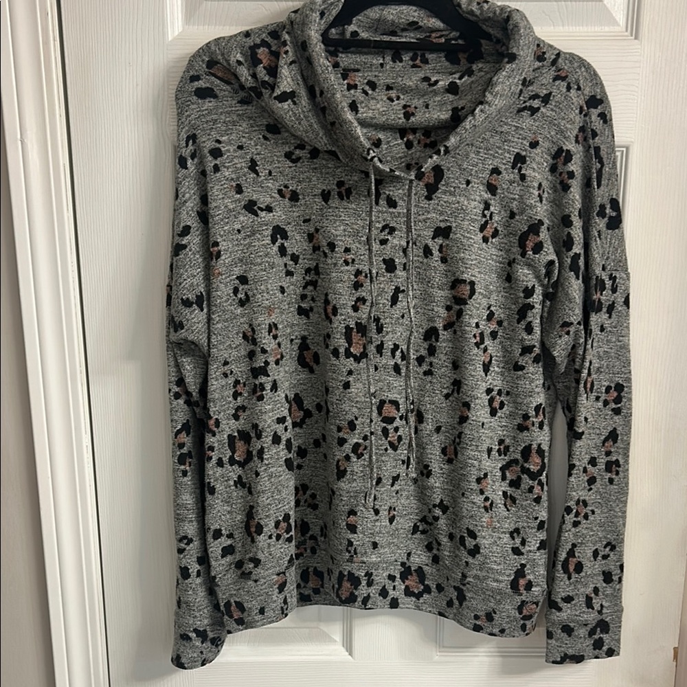 Maurices Gray and Black Cowl Neck Sweater with Abstract Print